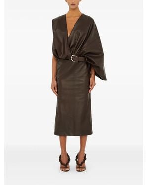 Christopher Esber Swaddled Belted Leather Midi Dress - Brown