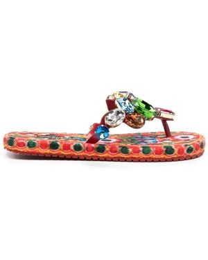 Dolce & Gabbana Embellished Carretto-Print Sandals - Red