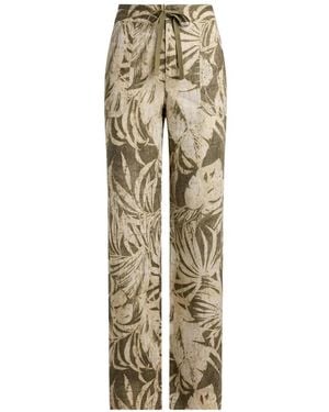 Ralph Lauren Palm-Frond-Print Linen Pants - Metallic
