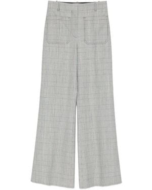 Victoria Beckham Patch-Pocket Checked Trousers - Grey