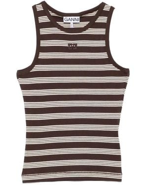 Ganni Striped Ribbed-Knit Tank Top - Brown