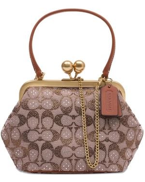 COACH Kisslock Leather Clutch Bag - Brown