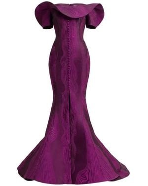 Gemy Maalouf Draped Off-Shoulder Gown - Purple