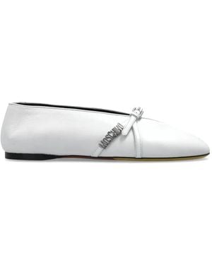 Moschino Ballerines En Cuir À Plaque Logo - Blanc