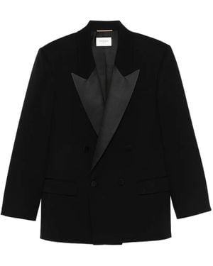 Saint Laurent Double-Breasted Peak-Lapel Blazer - Black