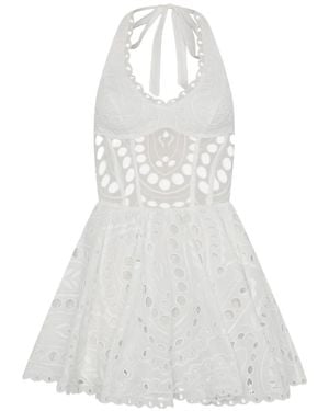 Charo Ruiz Sandlight Broderie-Anglaise Halterneck Mini Dress - White