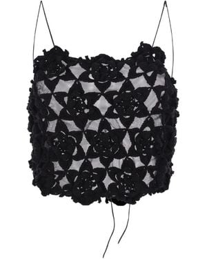PAULINE DUJANCOURT Crochet-Knit Lace-Up Top - Black