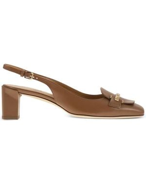 Tod's Block-Heel Leather Court Shoes - Brown
