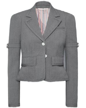 Thom Browne Cropped Seersucker Blazer - Grijs