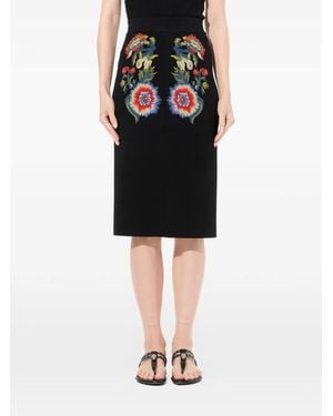 McQueen Floral-Embroidered Pencil Skirt - Black