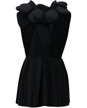 Pushbutton Pleated Mini Dress - Black