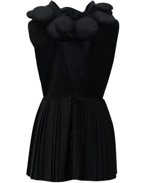 Pushbutton Pleated Mini Dress - Black