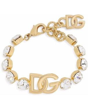 Dolce & Gabbana Logo Lettering Crystal Mini Bracelet With Adjustable Fit And Lobster Claw Closure - Metallic