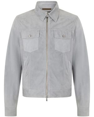 Moorer Zip Collar Leather Jacket - Gray