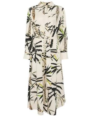 Psophia Palm-Print Belted Midi Shirt Dress - White