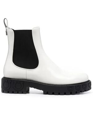 Ferragamo Gancini Lug-Sole Ankle Boots - White