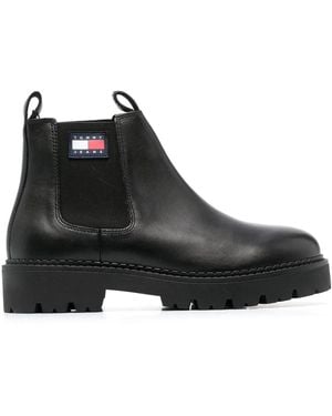 Tommy Hilfiger 40Mm Logo-Patch Leather Boots - Black