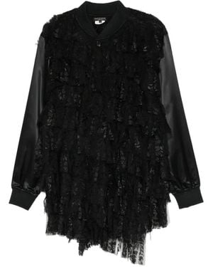 Comme des Garçons Ruffled Lace-Panel Chester Jacket - Black