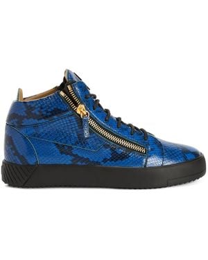 Giuseppe Zanotti Kriss Python-Effect Mid-Top Trainers - Blue