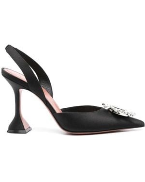 AMINA MUADDI Crystal-Embellished Satin Slingback Pumps - Black