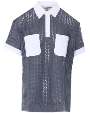 Fendi Open-Knit Polo Top - Blue