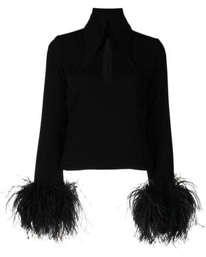 16Arlington Blusa Con Ribete De Plumas - Negro