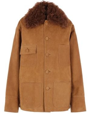 Plan C Shearling-Collar Pocket Jacket - Brown