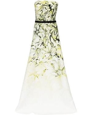 Saiid Kobeisy Floral-Print Strapless Gown - White