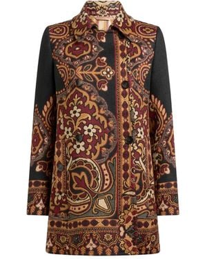 Etro Double-Breasted Floral Jacquard Coat - Brown