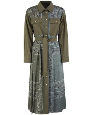 Weekend by Maxmara Bandana-Print Pleated Shirt Midi Dress - Green