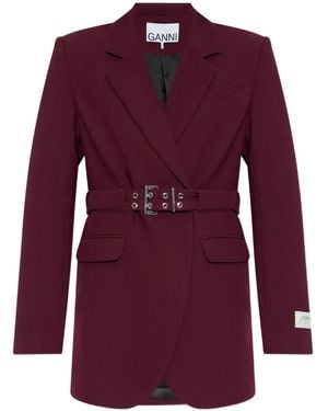 Ganni Blazer With Belt - Red