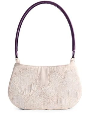 Shanghai Tang Lune Bead-Embellished Shoulder Bag - White
