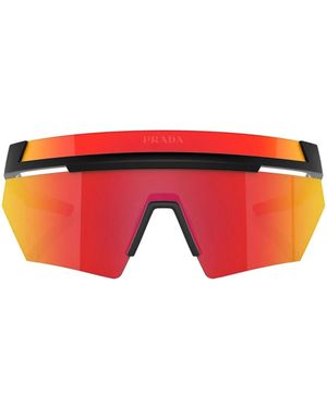 Prada Linea Rossa Frameless Logo-Print Sunglasses - Red
