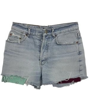 HTC Bandana-Insert Frayed Shorts - Blue