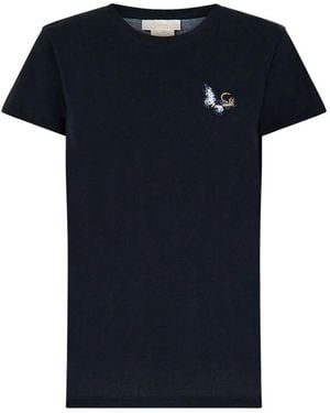 CAMILLA Round-Neck Ottoman Elegance T-Shirt - Black