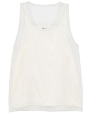 Ami Paris Sheer-Panel Silk Blouse - White