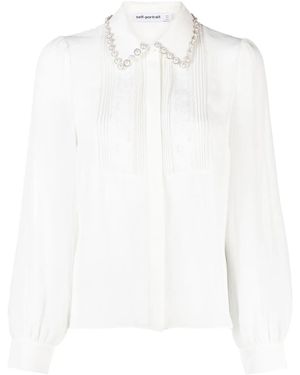 Self-Portrait Pearl-Embellished Embroidered Blouse - White