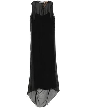N°21 Sheer-Panel Layered Asymmetric Midi Dress - Zwart