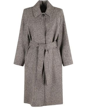 Kiltie Houndstooth-Pattern Belted Coat - Gray
