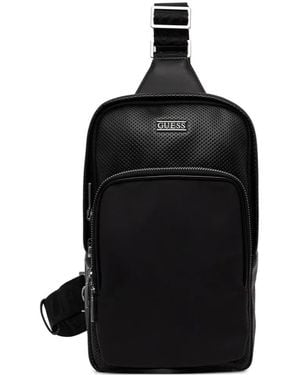 Guess Boston Perforated-Detail Logo-Plaque Backpack - Black