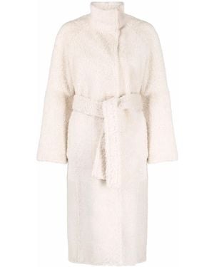 Yves Salomon Belted Shearling Coat - Natural