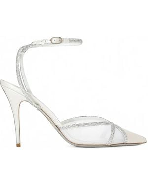 Rene Caovilla Becky Crystal-Embellished Mesh Court Shoes - White