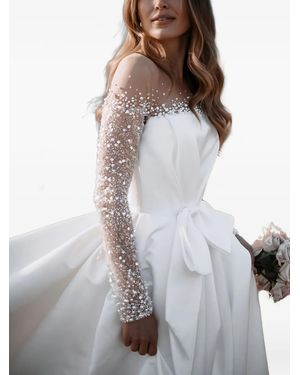Millanova Pearl-Embellished Bow-Detail Dress - Gray