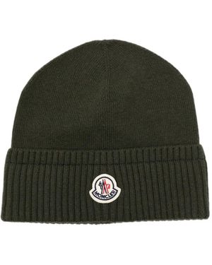 Moncler Logo-Patch Ribbed-Trim Hat - Green