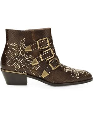Chloé Susanna Studded Buckle-Strap Ankle Boots - Brown