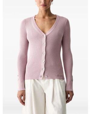 Guess Cardigan En Maille Nervurée À Col V - Purple