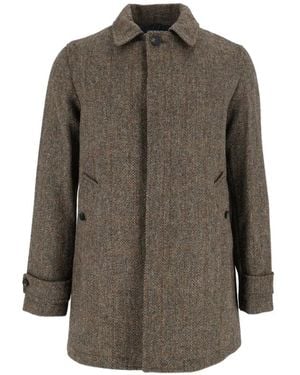 Camplin Herringbone-Pattern Virgin Wool Coat - Grey
