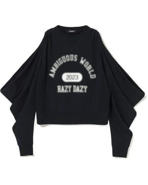 Undercover Graphic-Print Draped-Sleeves Sweatshirt - Black