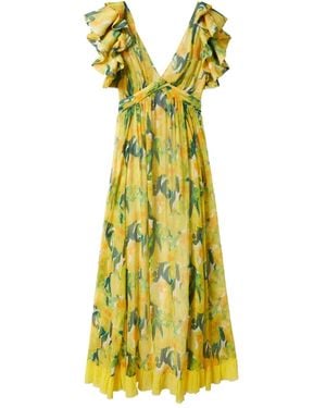 La DoubleJ Ruffled V-Neck Floral Dress - Yellow