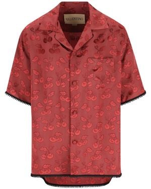 Valentino Garavani Viscose Bowling Shirt With Cherryfic Jacquard Pattern - Red
